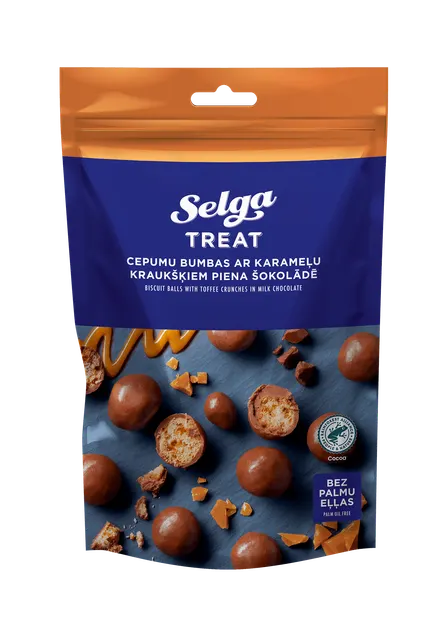 Selga kjeks boller med karamellkrisp i melke sjokolade 120g