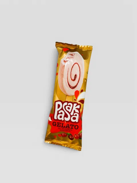 Iskrem med rød bærsmak med fyll av rips og tranebær PASAKA GELATO 90 ml ,(537)