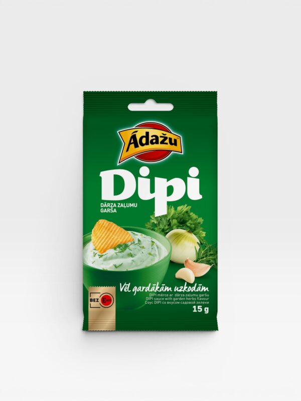 Dippi saus med greener og hvitløk smak Adazu 15g 1 AdazuCipsiDipiDarzaZalumu15g3D4750024001403