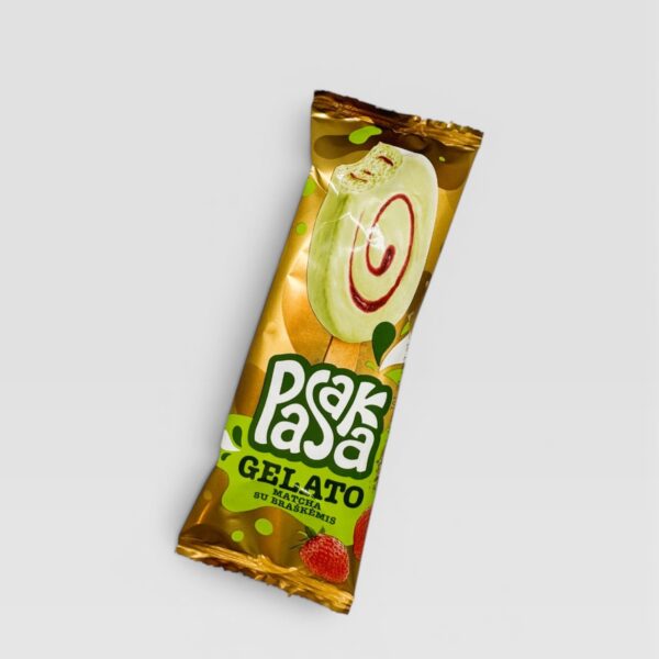 Iskrem med matcha og jordbærfyll PASAKA GELATO  90 ml ,(536)