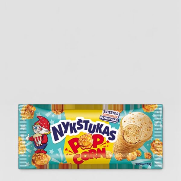 Popcorn iskrem med popcorn sprø i vaffelkopp "NYKŠTUKAS" 120ml, 886