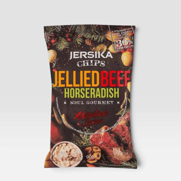 Potet chips med stuet kjøtt og pepperrot smak Jersika 90g