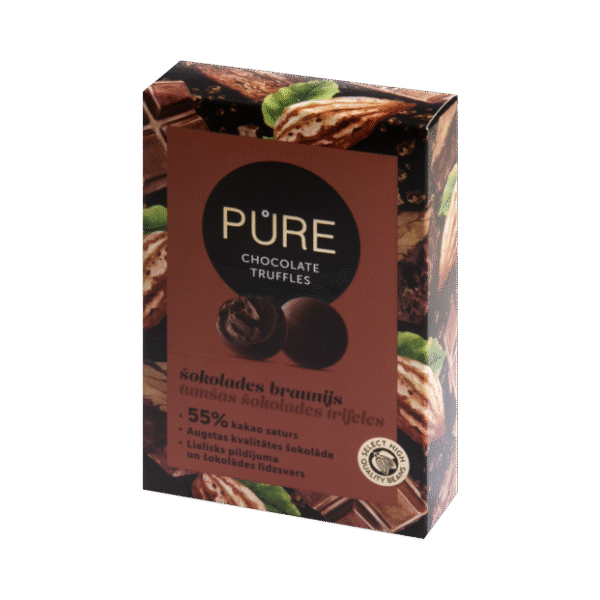 Mørk sjokoladetrøfler med sjokoladebrowniekremfyll PURE 148g