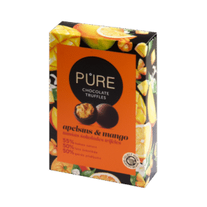 Sjokoladetrøfler med appelsin-mangokremfyll PURE 148g