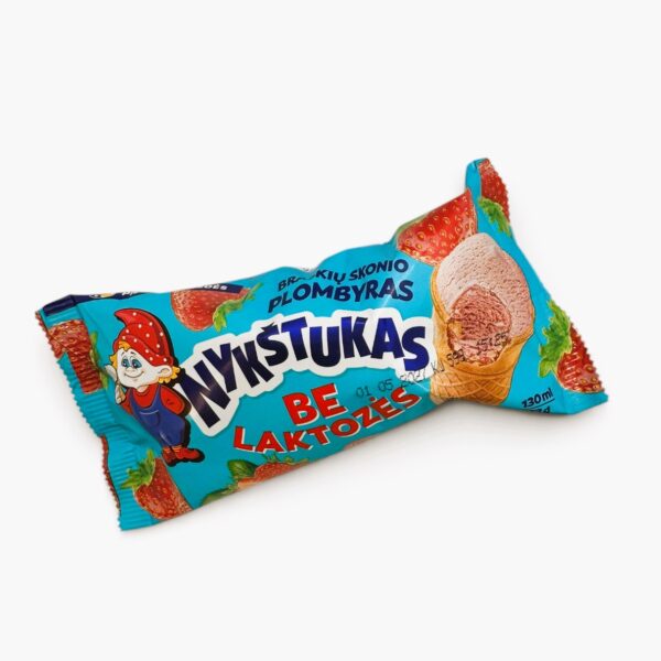 LACTOSE FREE Jordbær iskrem i vaffelkopp "NYKŠTUKAS" 130ml, (880)